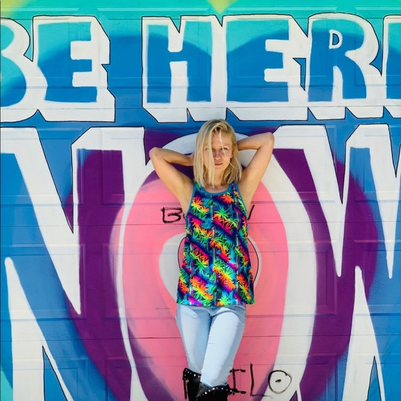 Psychedelic palm tree tank top SMALL - Picture 2 of 5